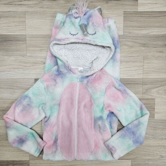MODERN KIDS Girls Rainbow Unicorn Fleece Zip Up Body Suit Costume Pajama Size... - Picture 3 of 8